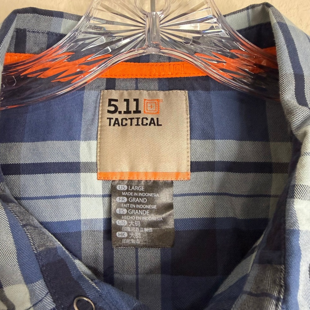 5.11 Tactical Shirt Mens Large Blue Plaid Long Sleeve Snap Front Utility Work - Picture 3 of 5